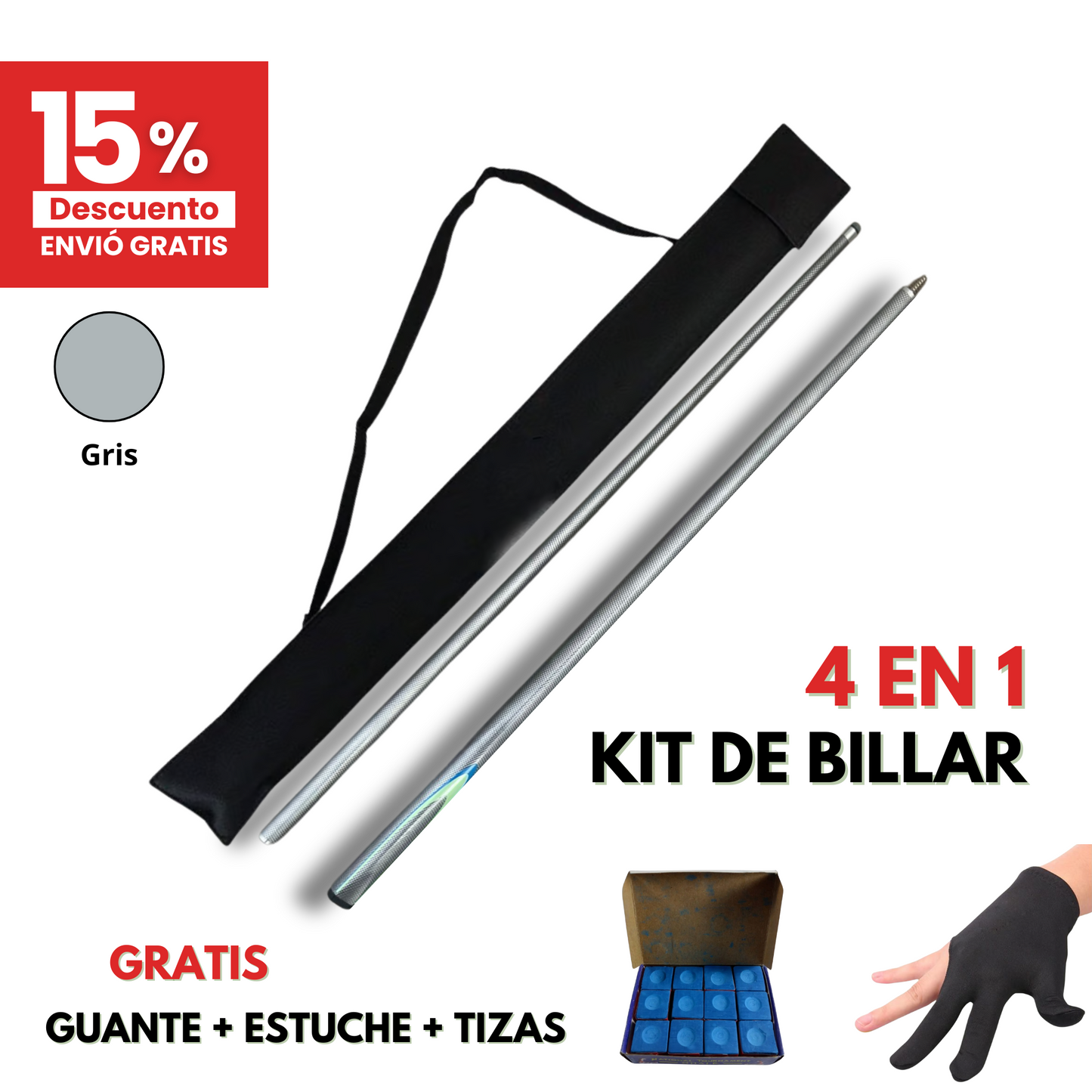 Kit Taco de Billar Profesional | Estuche, Guante, Caja de Tiza "Gratis"