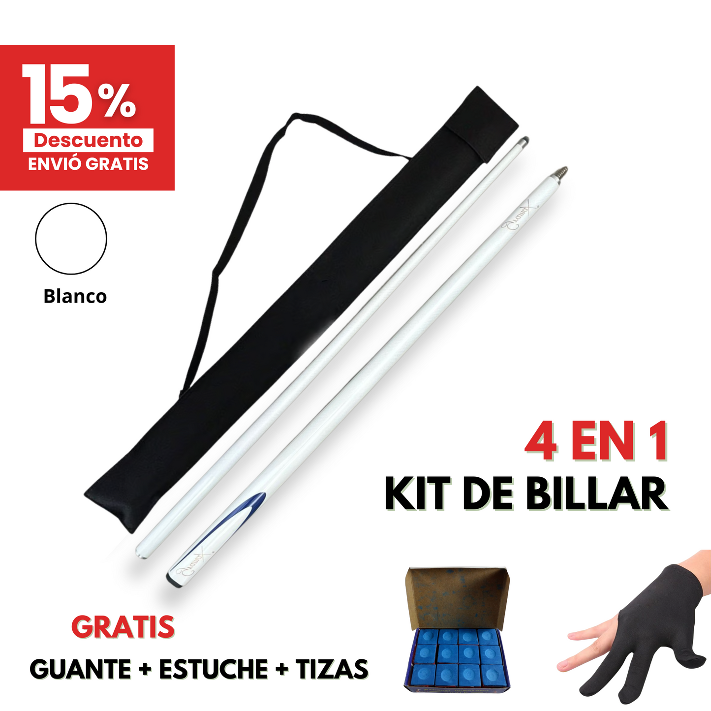 Kit Taco de Billar Profesional | Estuche, Guante, Caja de Tiza "Gratis"