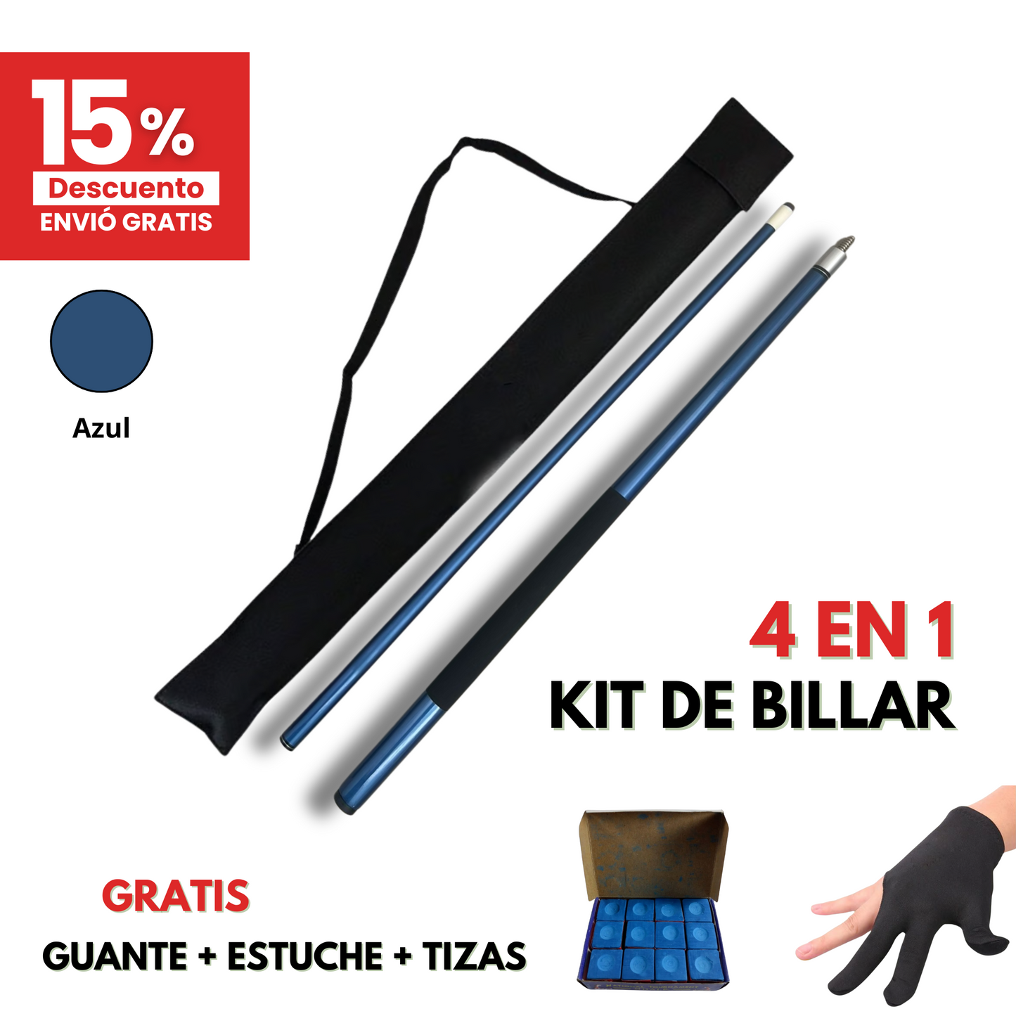 Kit Taco de Billar Profesional | Estuche, Guante, Caja de Tiza "Gratis"