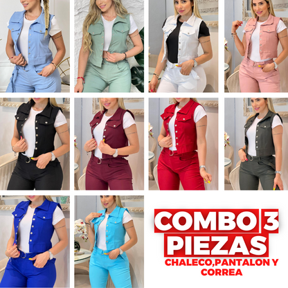 COMBO 3 PIEZAS QUE SE ADAPTA A TU ESTILO-CHALECO, PANTALON Y CORREA